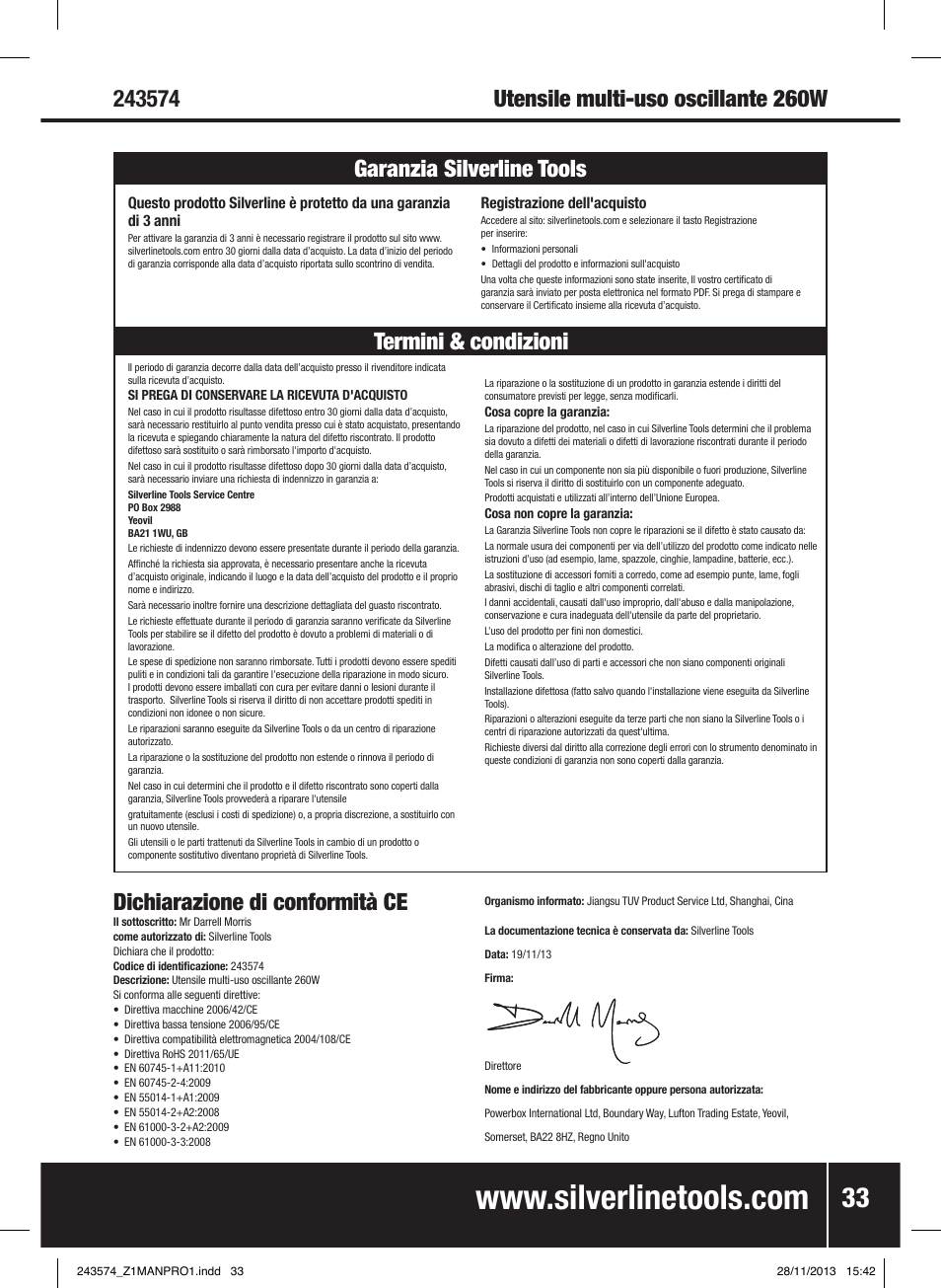 Dichiarazione di conformità ce | Silverline 260W Oscillating Multi-Tool User Manual | Page 34 / 40