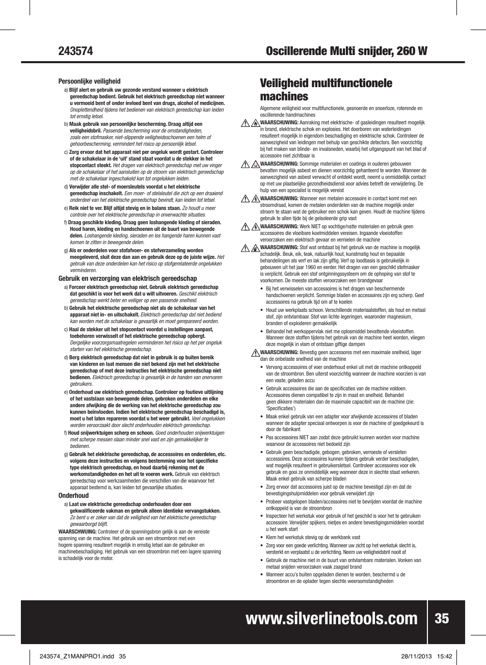 Veiligheid multifunctionele machines | Silverline 260W Oscillating Multi-Tool User Manual | Page 36 / 40