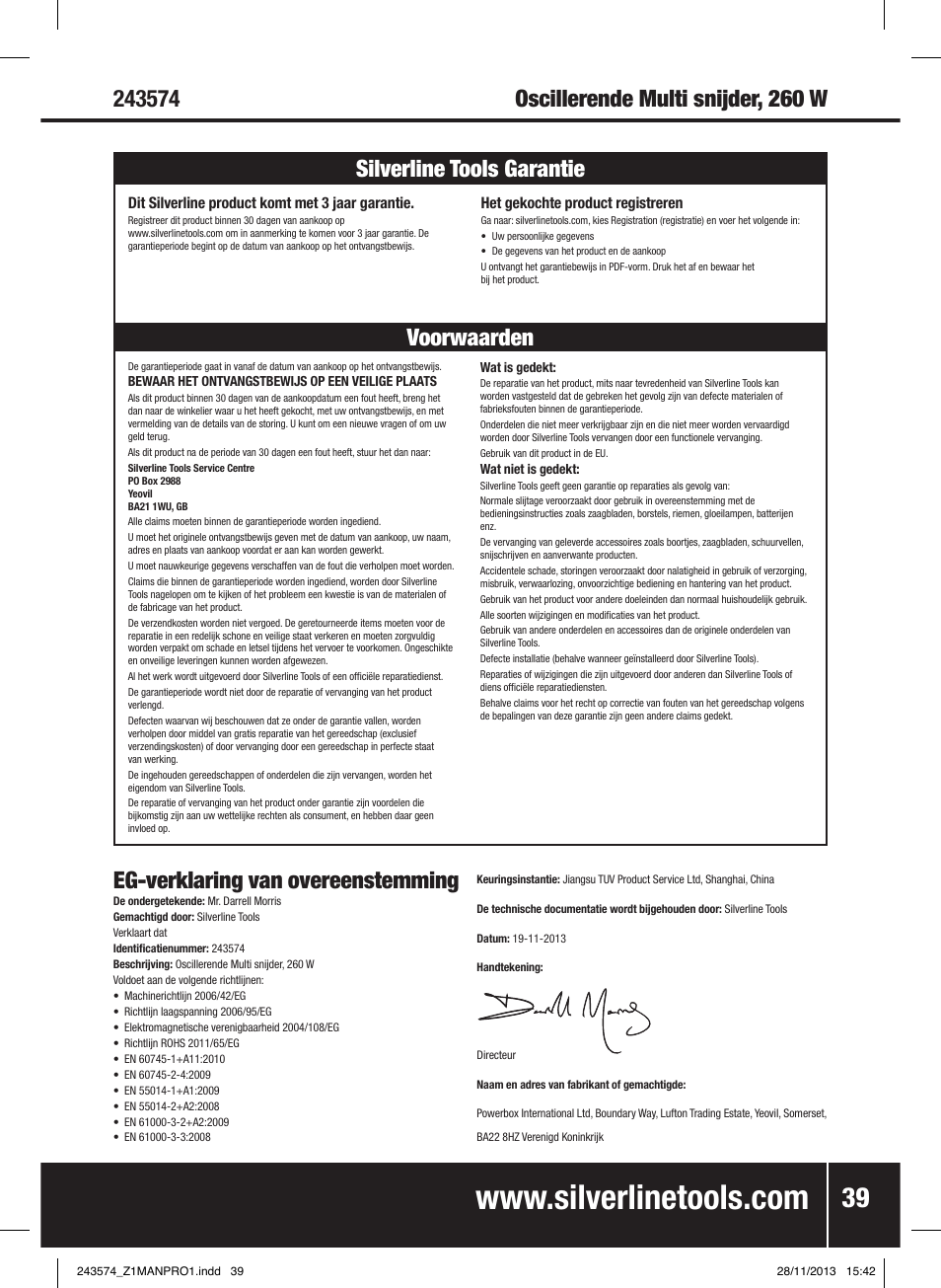 Eg-verklaring van overeenstemming | Silverline 260W Oscillating Multi-Tool User Manual | Page 40 / 40