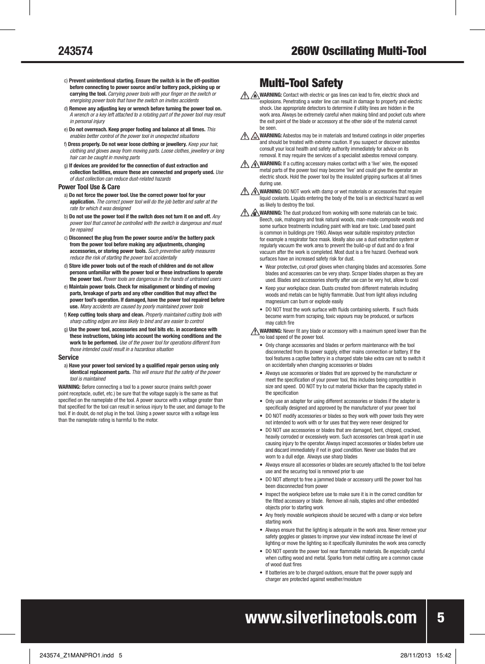 Multi-tool safety | Silverline 260W Oscillating Multi-Tool User Manual | Page 6 / 40