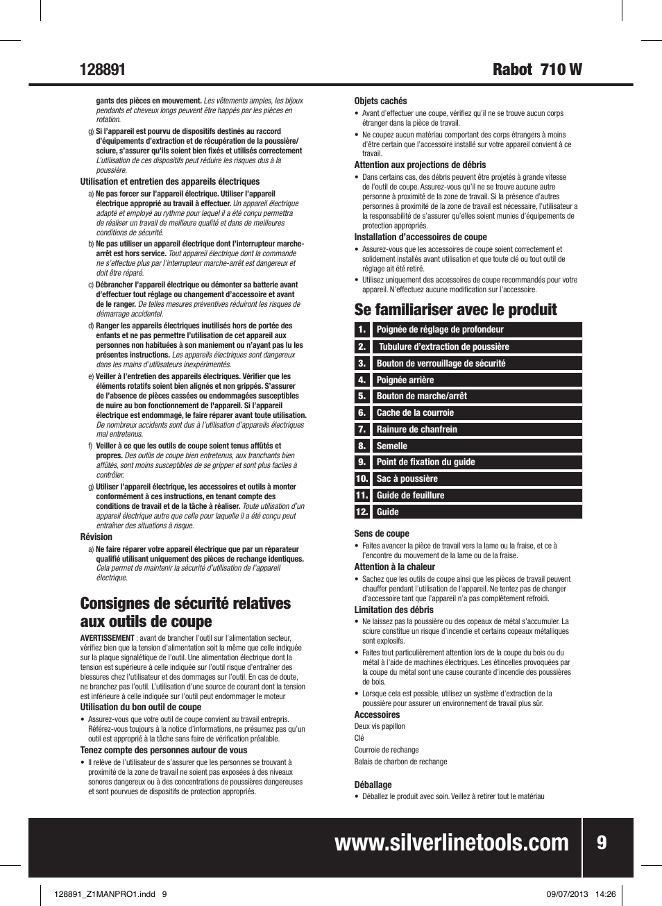 Se familiariser avec le produit | Silverline 710W Planer User Manual | Page 10 / 28