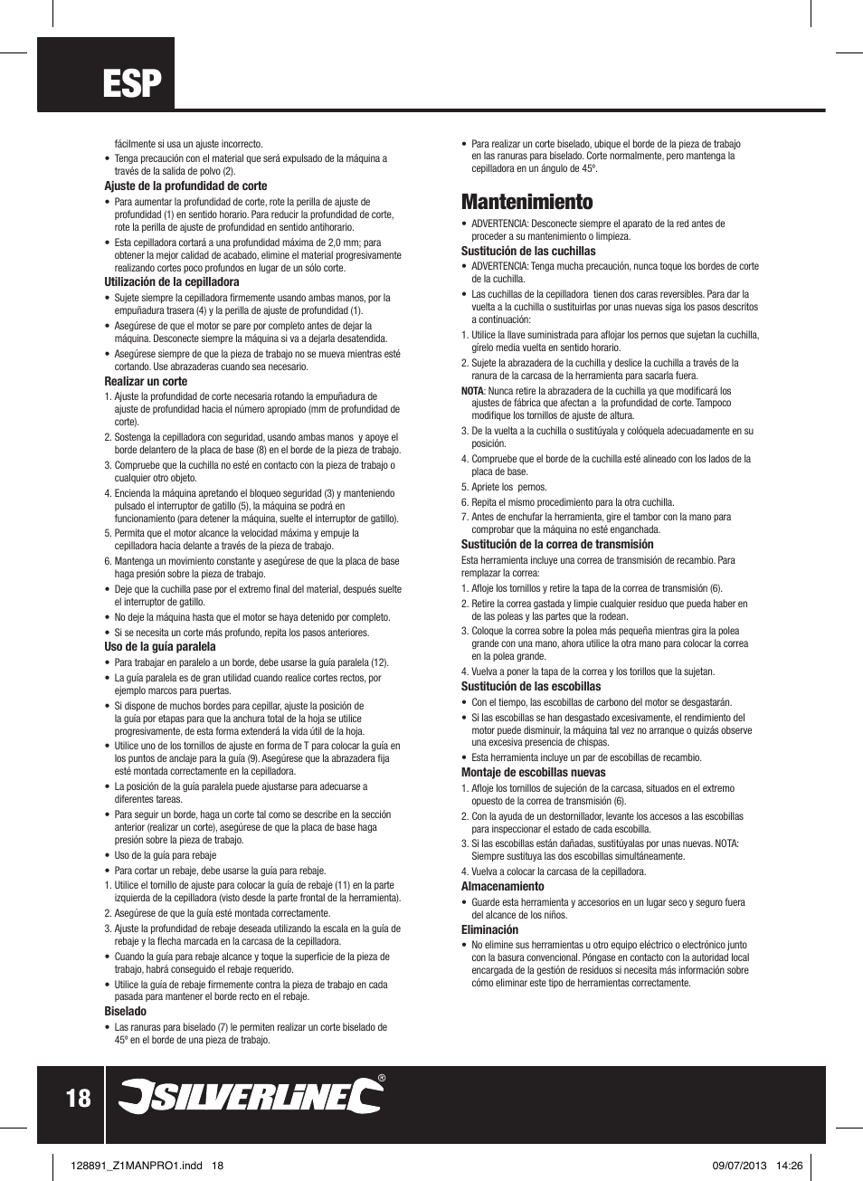 Mantenimiento | Silverline 710W Planer User Manual | Page 19 / 28