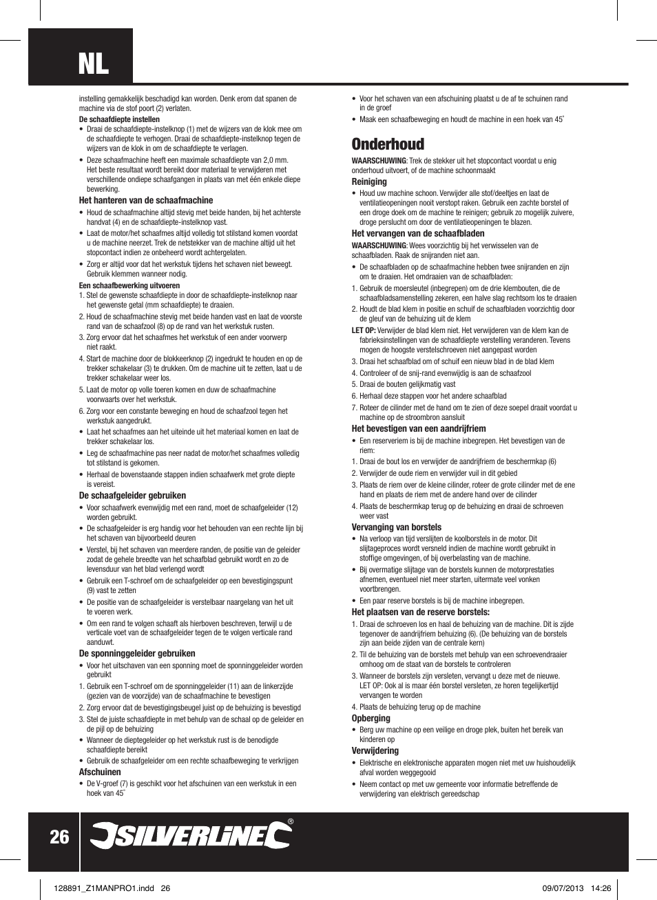 Onderhoud | Silverline 710W Planer User Manual | Page 27 / 28