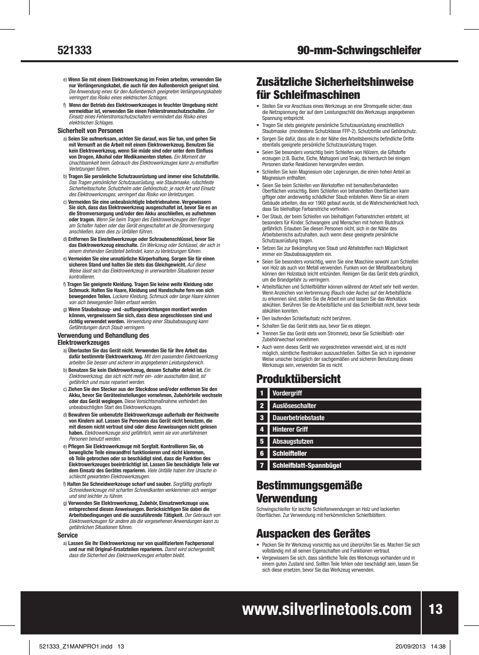 Produktübersicht bestimmungsgemäße verwendung, Auspacken des gerätes | Silverline 135W Orbital Sander 1/3 Sheet User Manual | Page 14 / 28