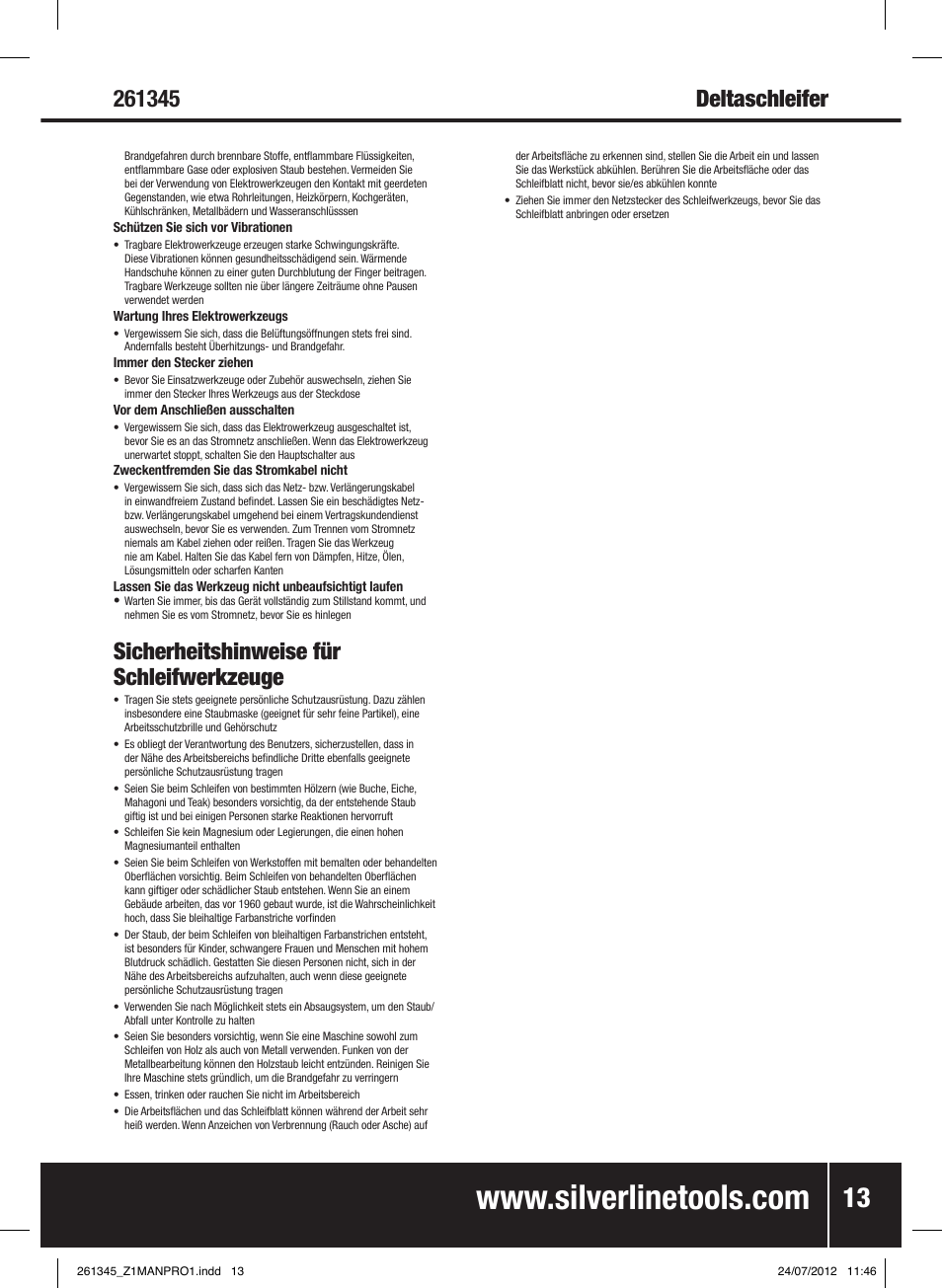 Sicherheitshinweise für schleifwerkzeuge | Silverline 180W Detail Sander 90mm User Manual | Page 14 / 28