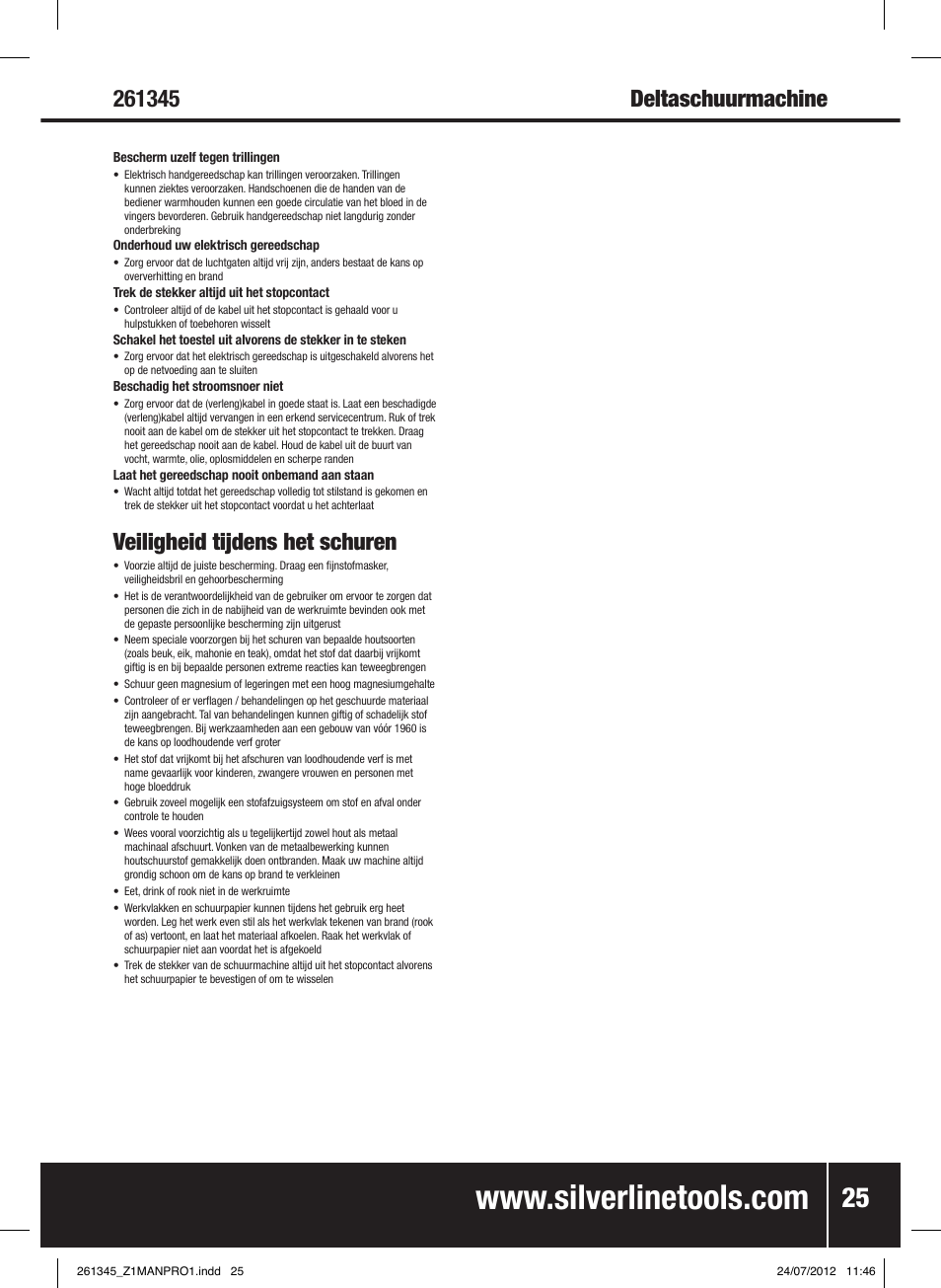Veiligheid tijdens het schuren | Silverline 180W Detail Sander 90mm User Manual | Page 26 / 28