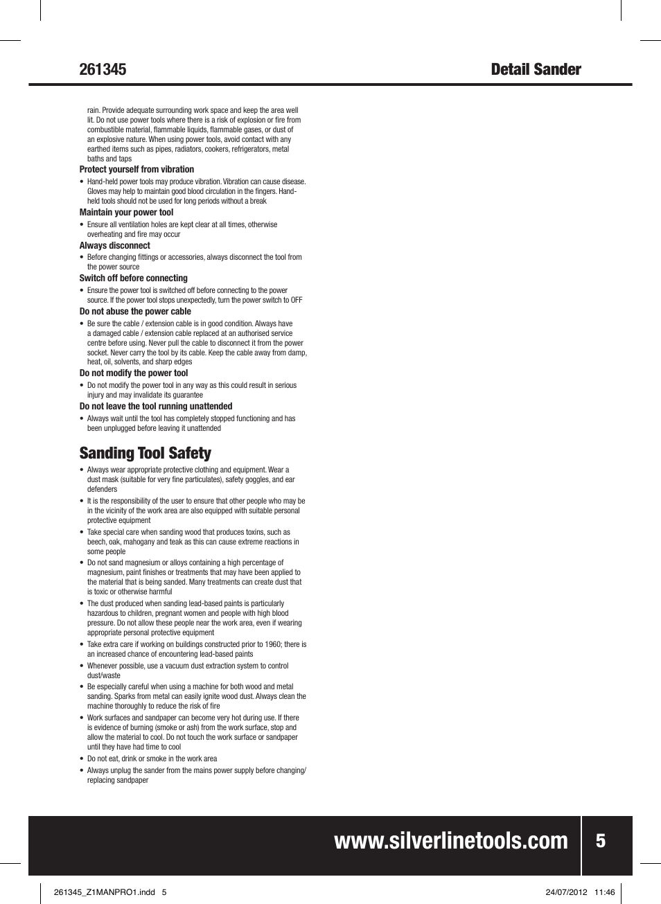 Sanding tool safety, Detail sander | Silverline 180W Detail Sander 90mm User Manual | Page 6 / 28