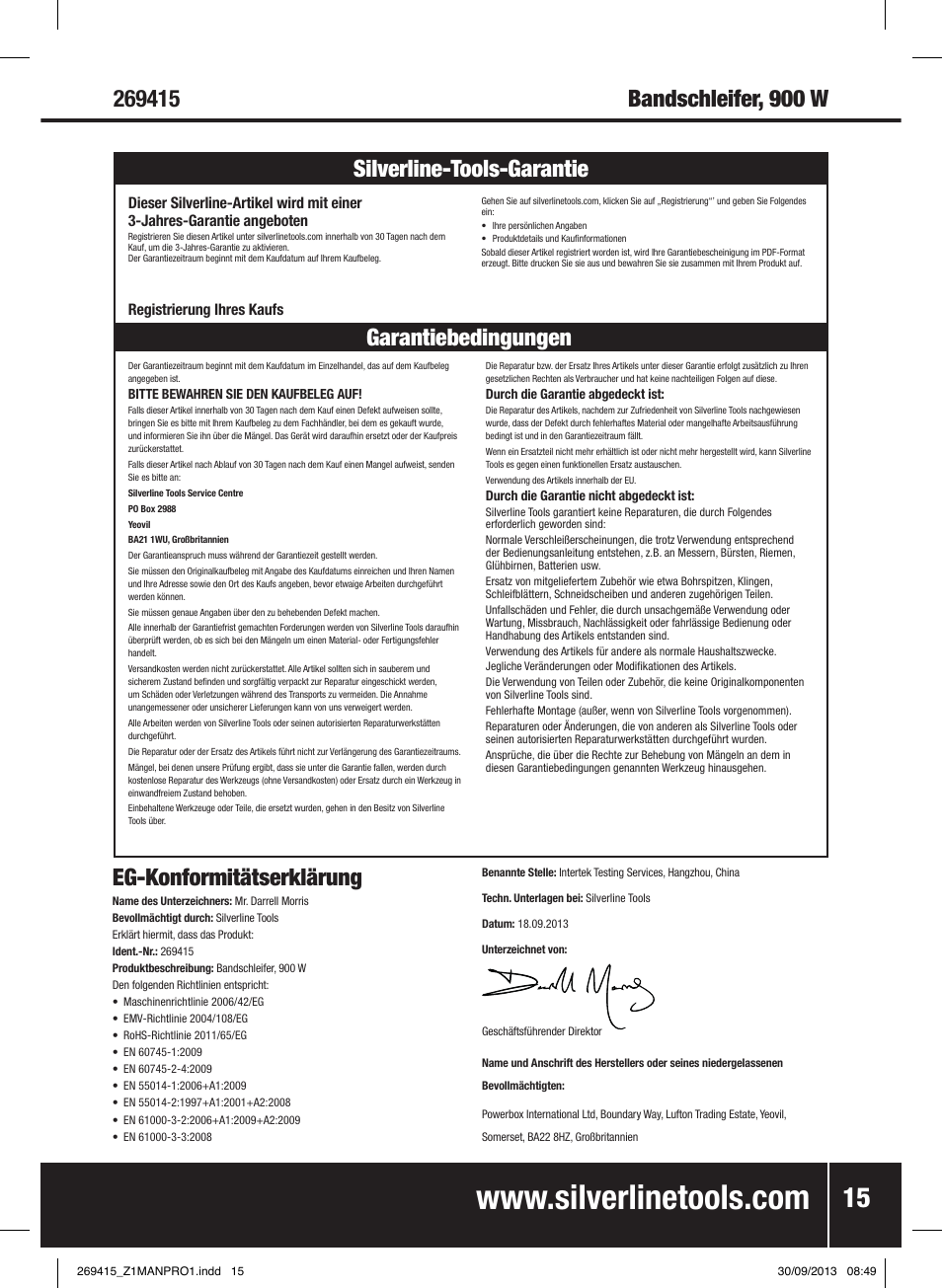 Garantiebedingungen silverline-tools-garantie | Silverline 900W Belt Sander 76mm User Manual | Page 16 / 28