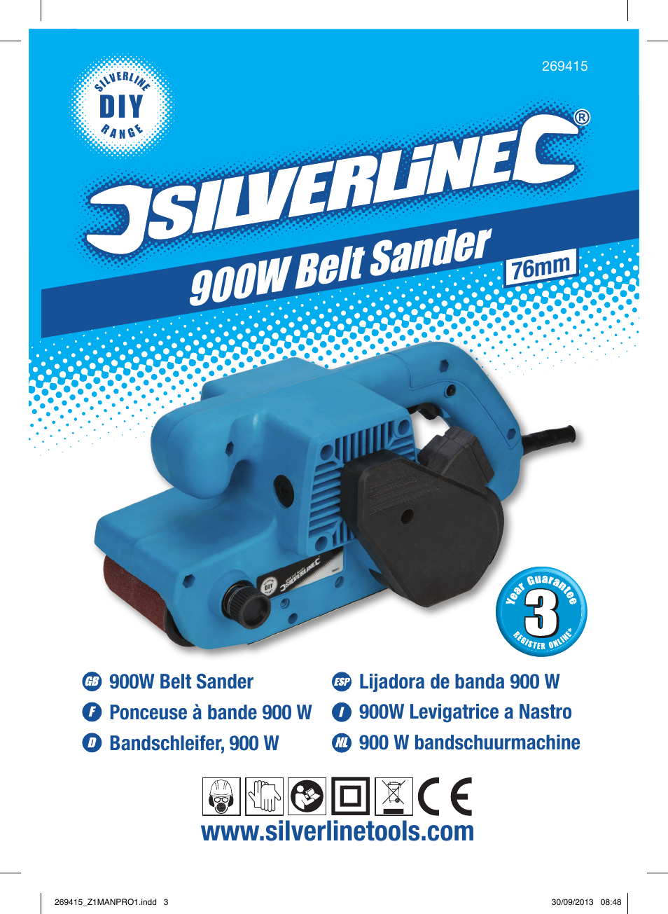 900w belt sand er, 76mm | Silverline 900W Belt Sander 76mm User Manual | Page 2 / 28