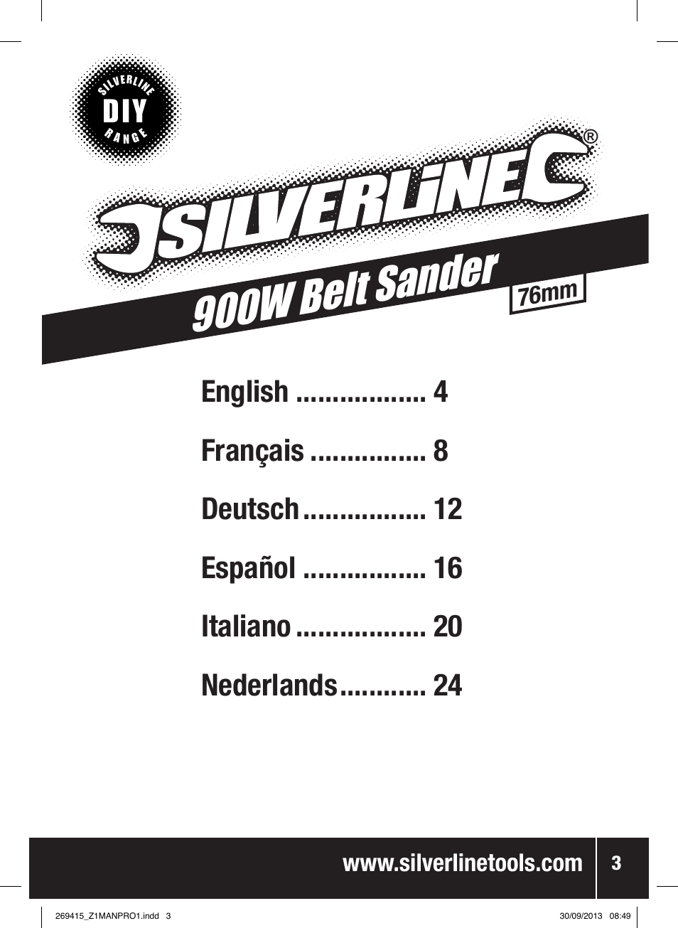 900w belt sand er, 76mm | Silverline 900W Belt Sander 76mm User Manual | Page 4 / 28