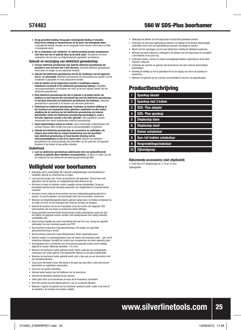 Veiligheid voor boorhamers, Productbeschrijving | Silverline SDS Plus Hammer Drill 560W User Manual | Page 26 / 28