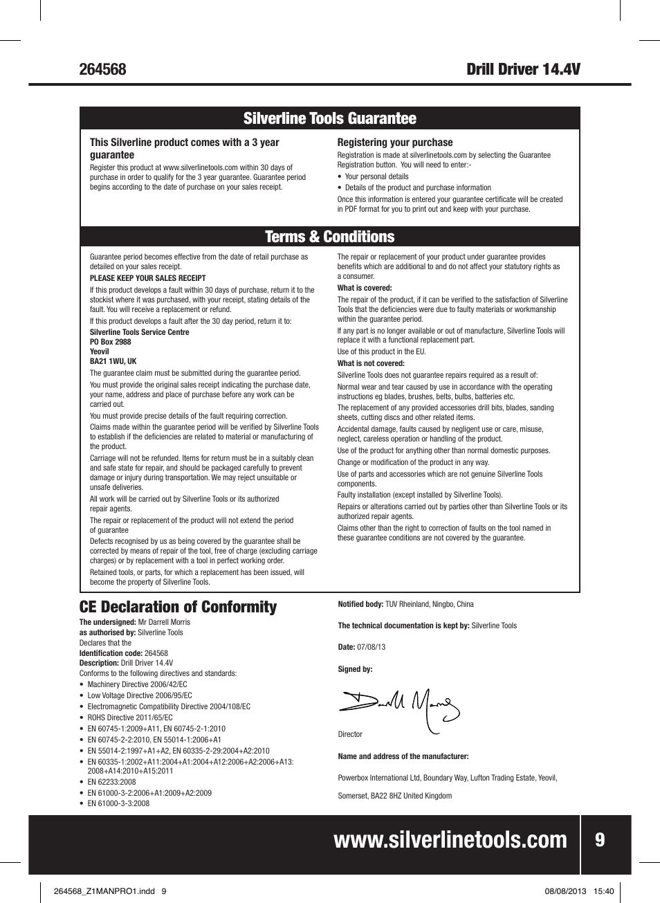 Ce declaration of conformity | Silverline Drill Driver 14.4V User Manual | Page 10 / 40