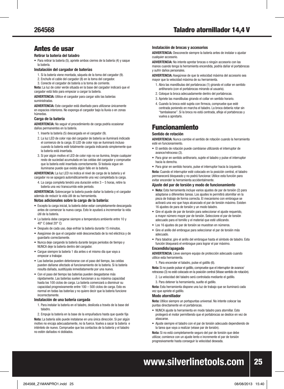 Funcionamiento | Silverline Drill Driver 14.4V User Manual | Page 26 / 40