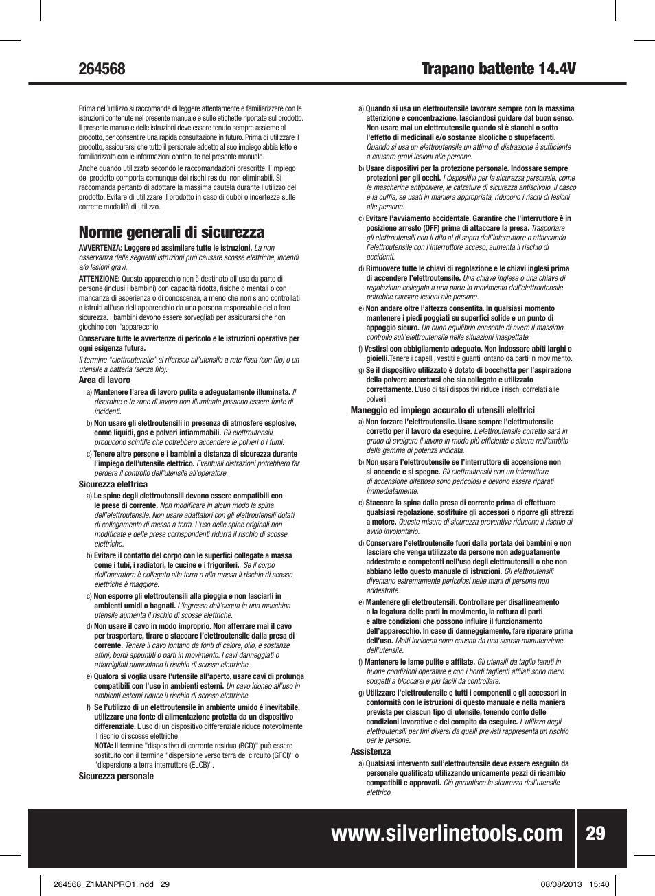 Norme generali di sicurezza | Silverline Drill Driver 14.4V User Manual | Page 30 / 40
