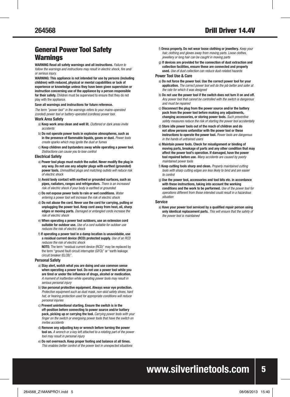 Silverline Drill Driver 14.4V User Manual | Page 6 / 40