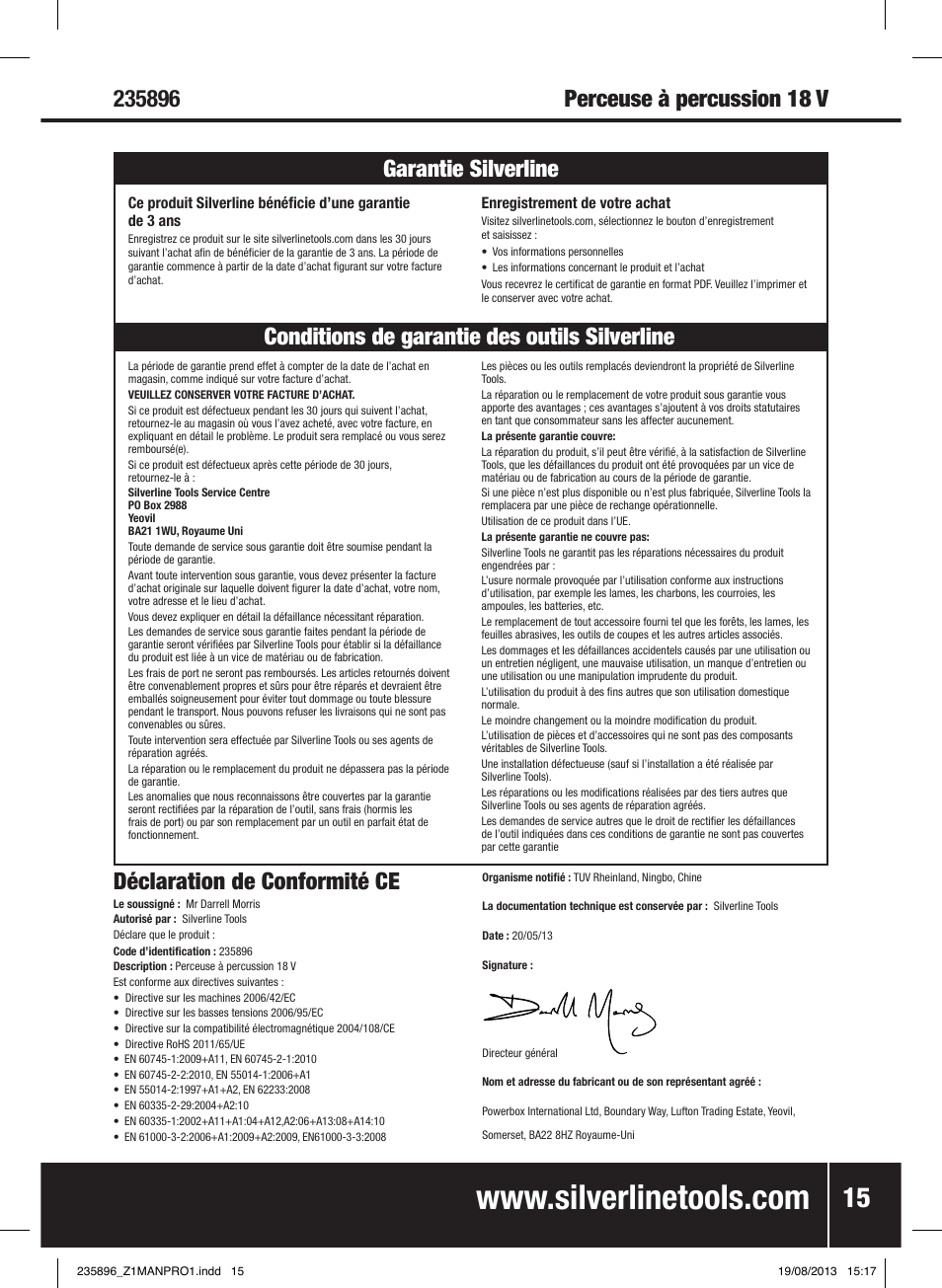 Silverline Combi Hammer Drill 18V User Manual | Page 16 / 40