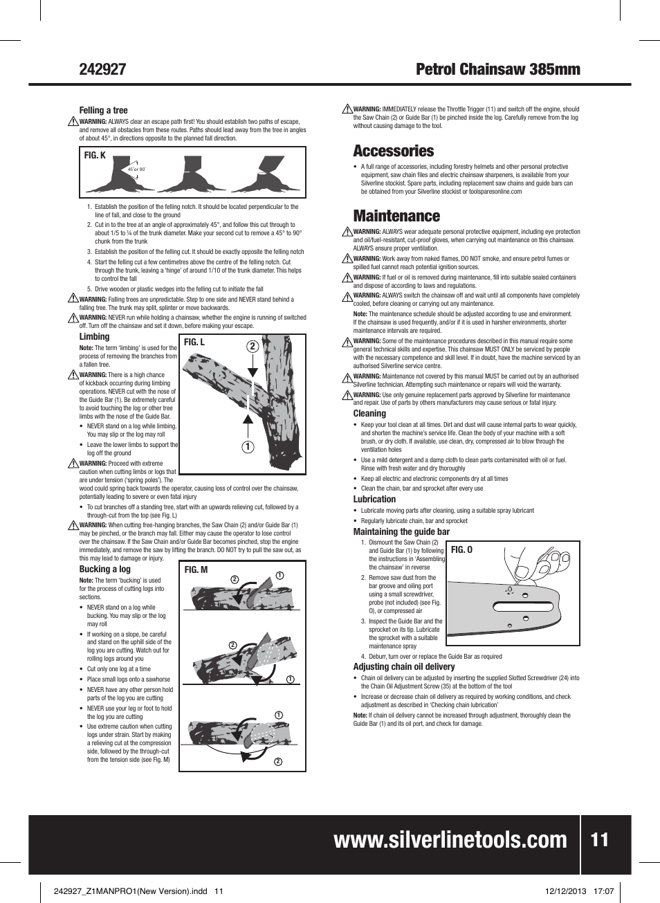 Accessories, Maintenance | Silverline 45cc Petrol Chainsaw User Manual | Page 12 / 76