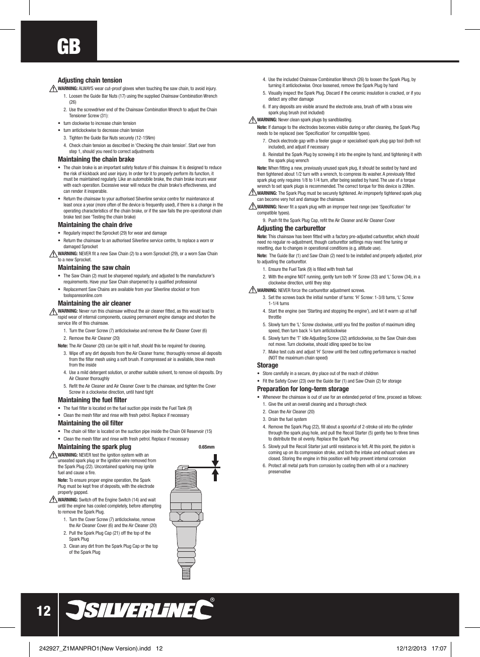 Silverline 45cc Petrol Chainsaw User Manual | Page 13 / 76