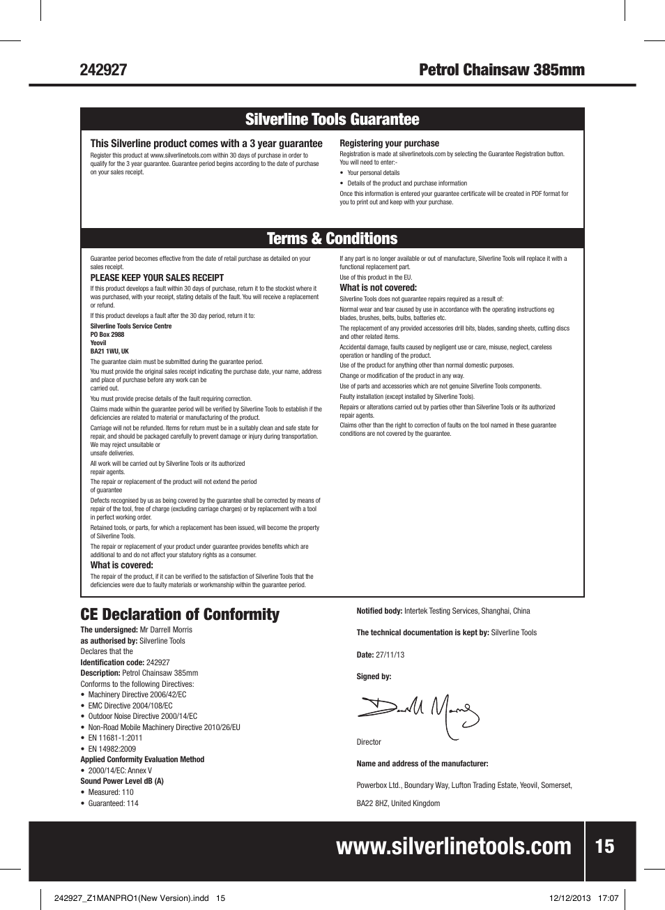 Terms & conditions silverline tools guarantee | Silverline 45cc Petrol Chainsaw User Manual | Page 16 / 76