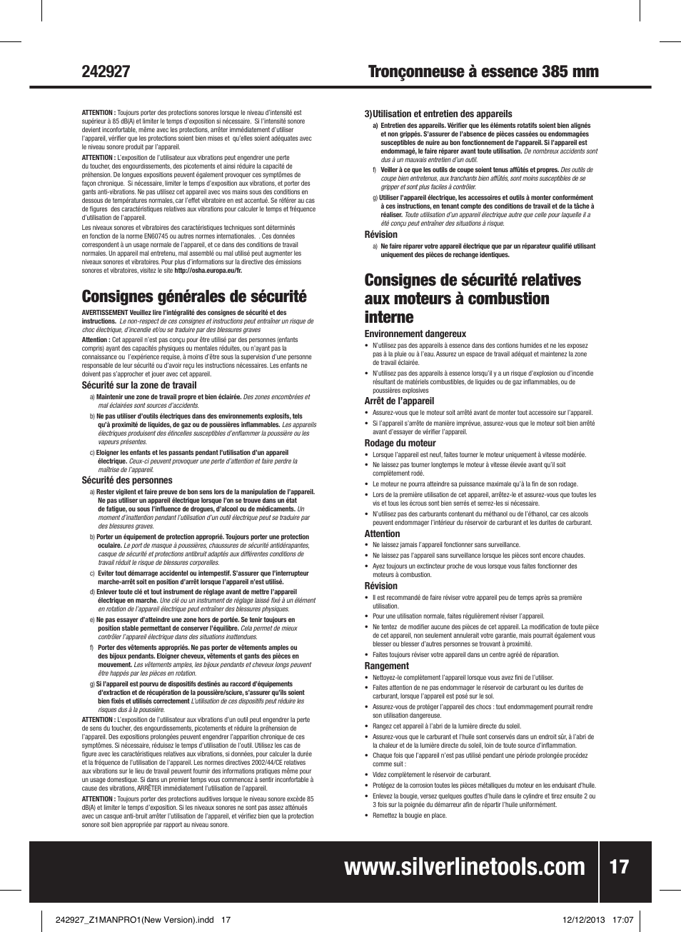 Consignes générales de sécurité | Silverline 45cc Petrol Chainsaw User Manual | Page 18 / 76