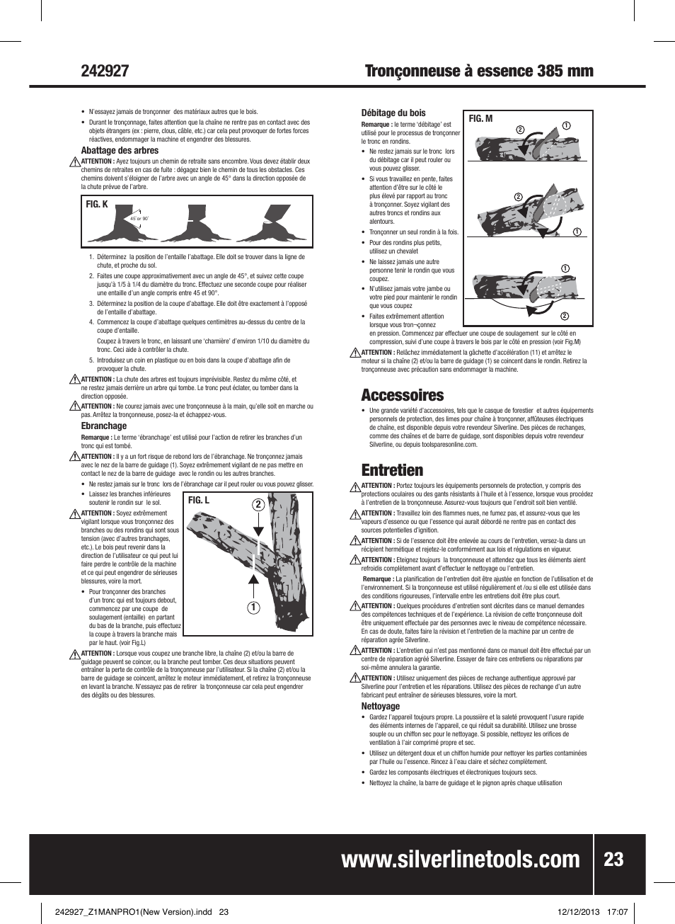 Accessoires, Entretien | Silverline 45cc Petrol Chainsaw User Manual | Page 24 / 76