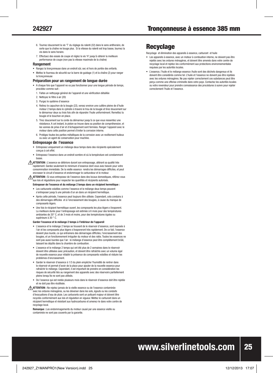 Recyclage | Silverline 45cc Petrol Chainsaw User Manual | Page 26 / 76