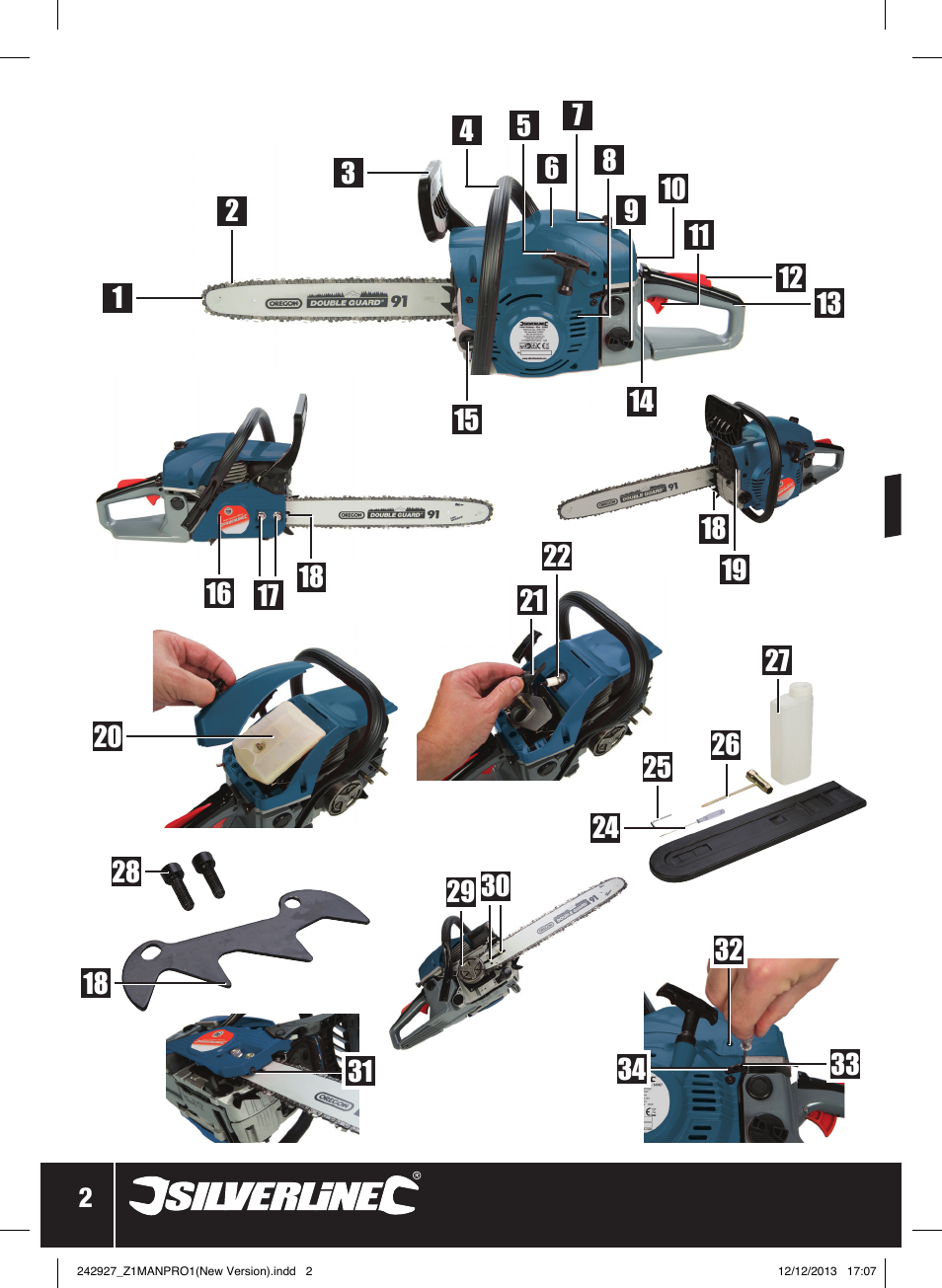 Silverline 45cc Petrol Chainsaw User Manual | Page 3 / 76