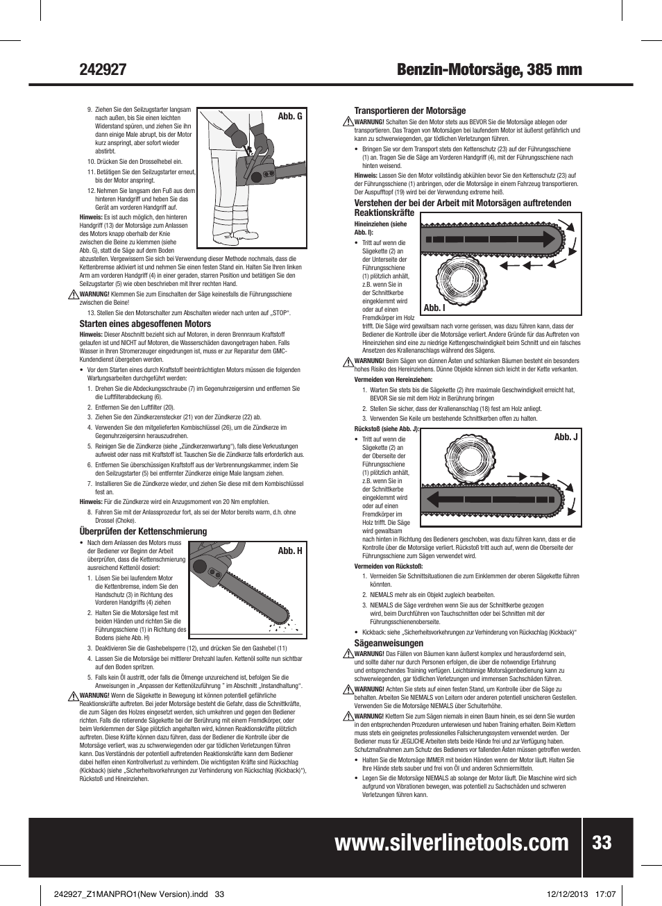 Silverline 45cc Petrol Chainsaw User Manual | Page 34 / 76