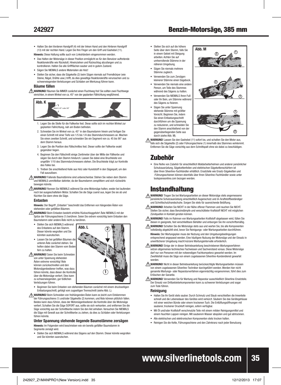 Zubehör, Instandhaltung | Silverline 45cc Petrol Chainsaw User Manual | Page 36 / 76