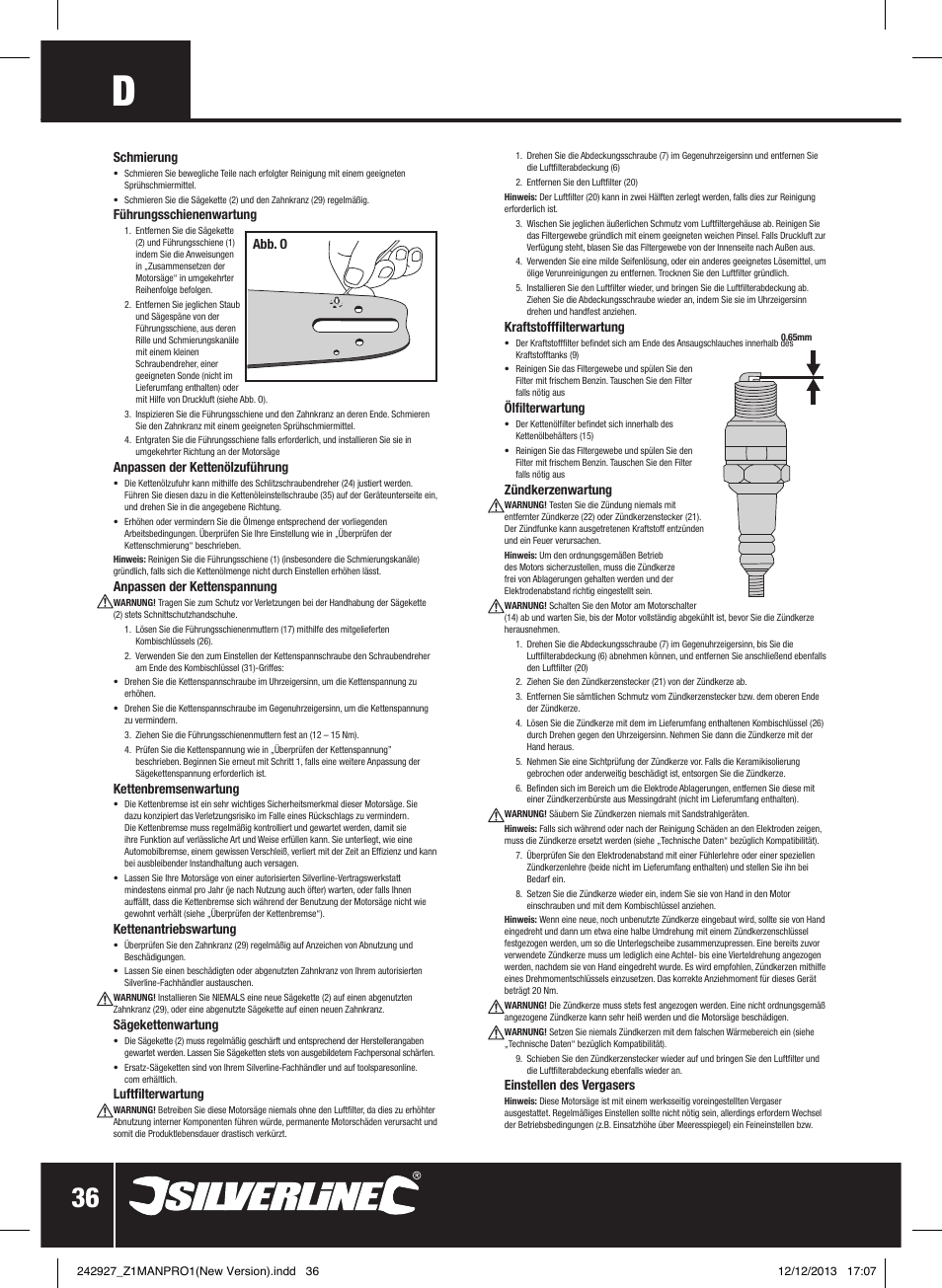 Silverline 45cc Petrol Chainsaw User Manual | Page 37 / 76