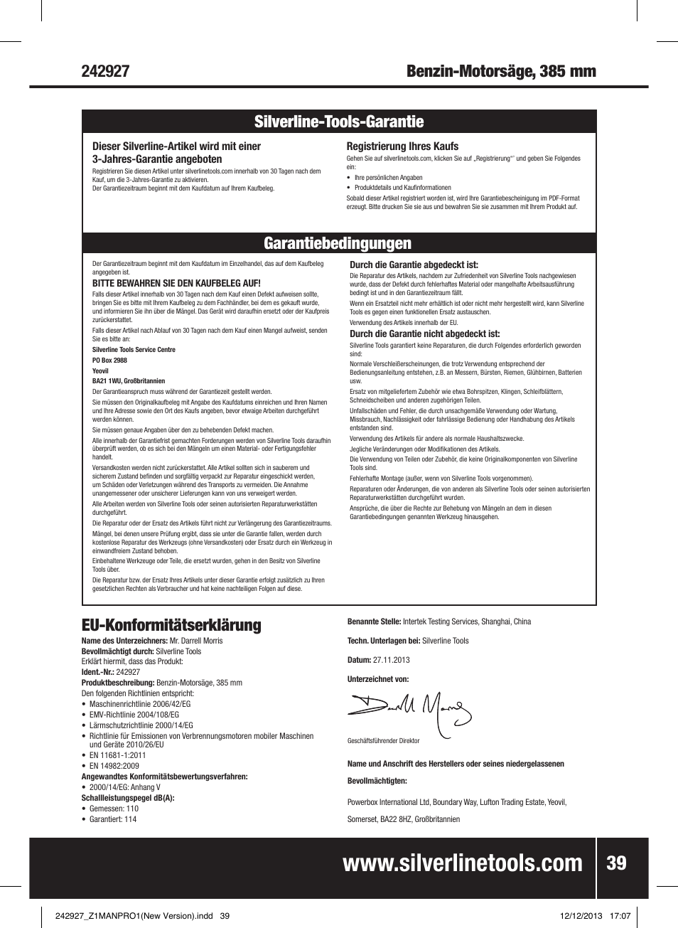 Garantiebedingungen silverline-tools-garantie | Silverline 45cc Petrol Chainsaw User Manual | Page 40 / 76