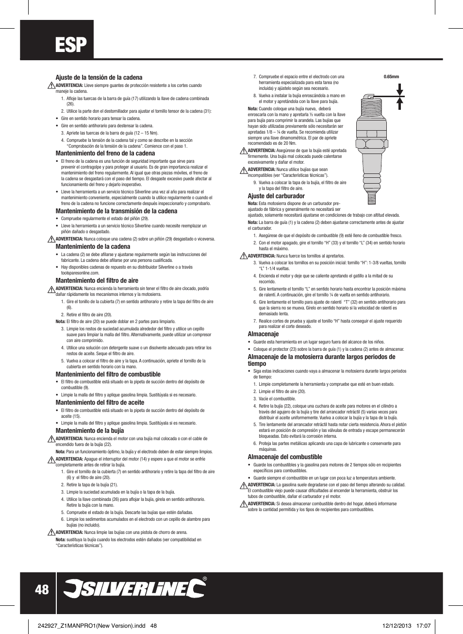 Silverline 45cc Petrol Chainsaw User Manual | Page 49 / 76