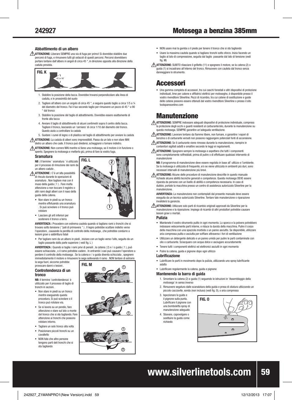 Accessori, Manutenzione | Silverline 45cc Petrol Chainsaw User Manual | Page 60 / 76