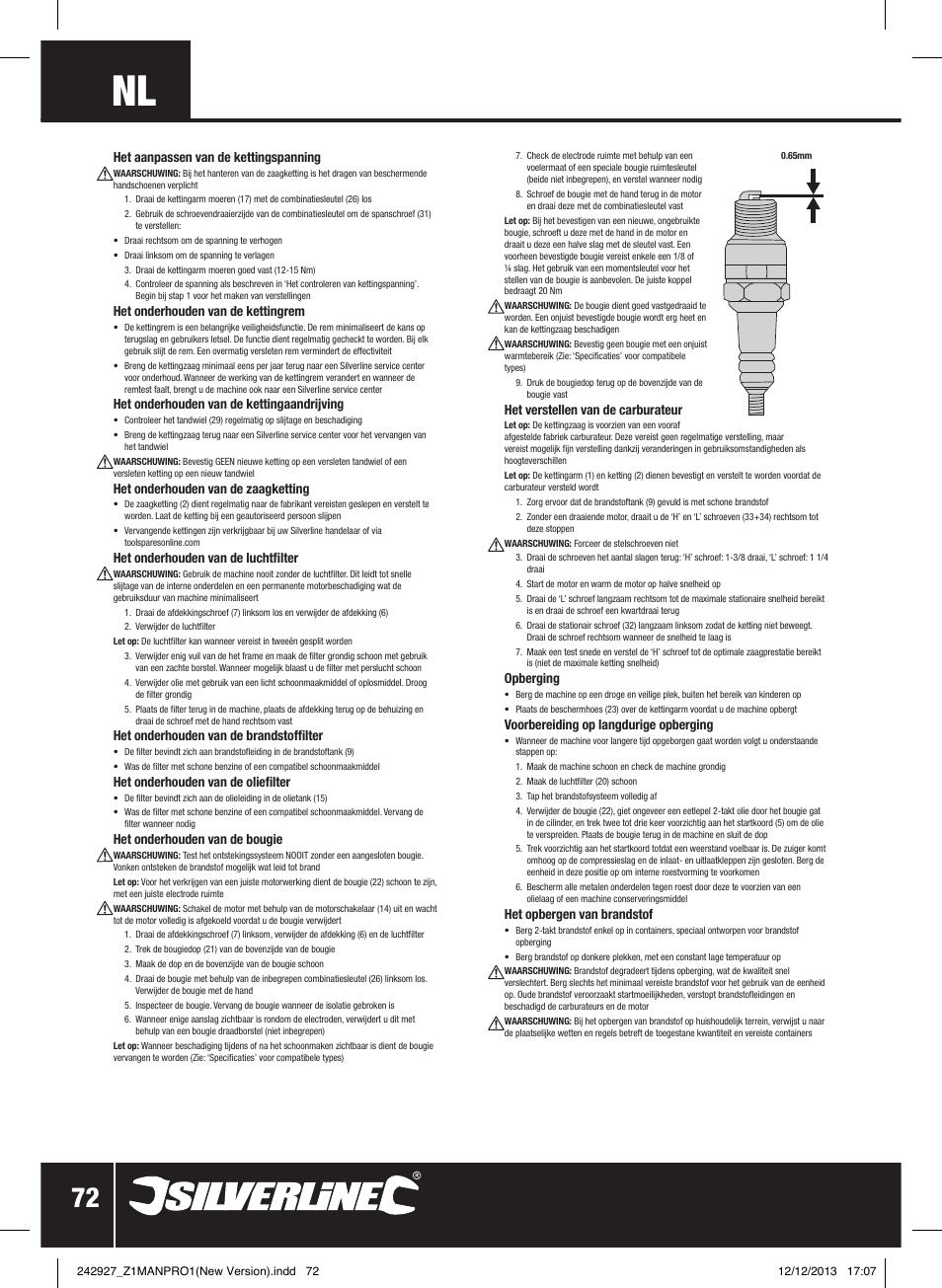 Silverline 45cc Petrol Chainsaw User Manual | Page 73 / 76