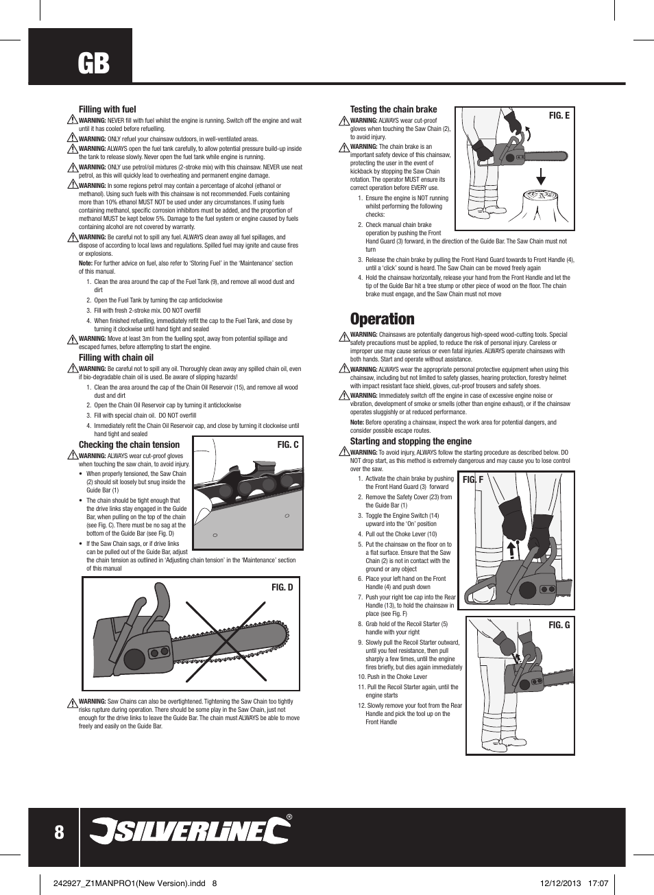 Operation | Silverline 45cc Petrol Chainsaw User Manual | Page 9 / 76