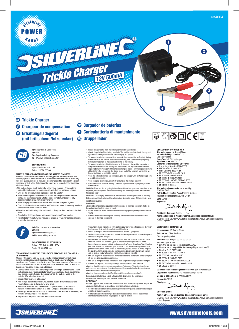 Silverline Trickle Charger User Manual | 2 pages