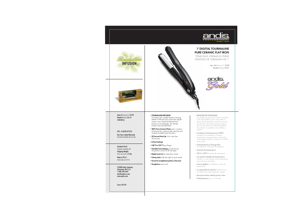 Andis Company Tourmaline CSI-51 User Manual | 1 page