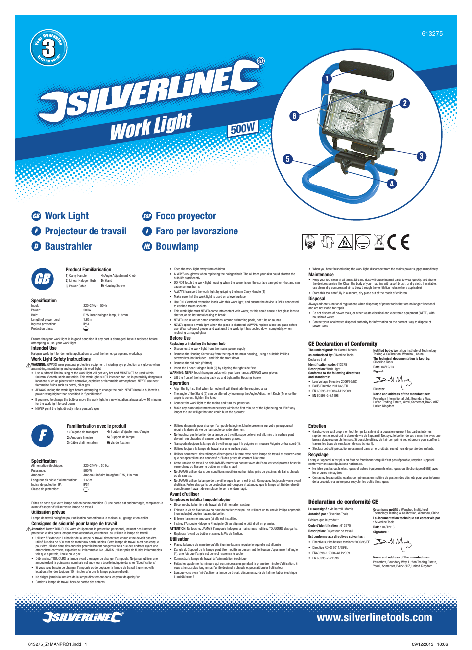 Silverline Work Light User Manual | 2 pages