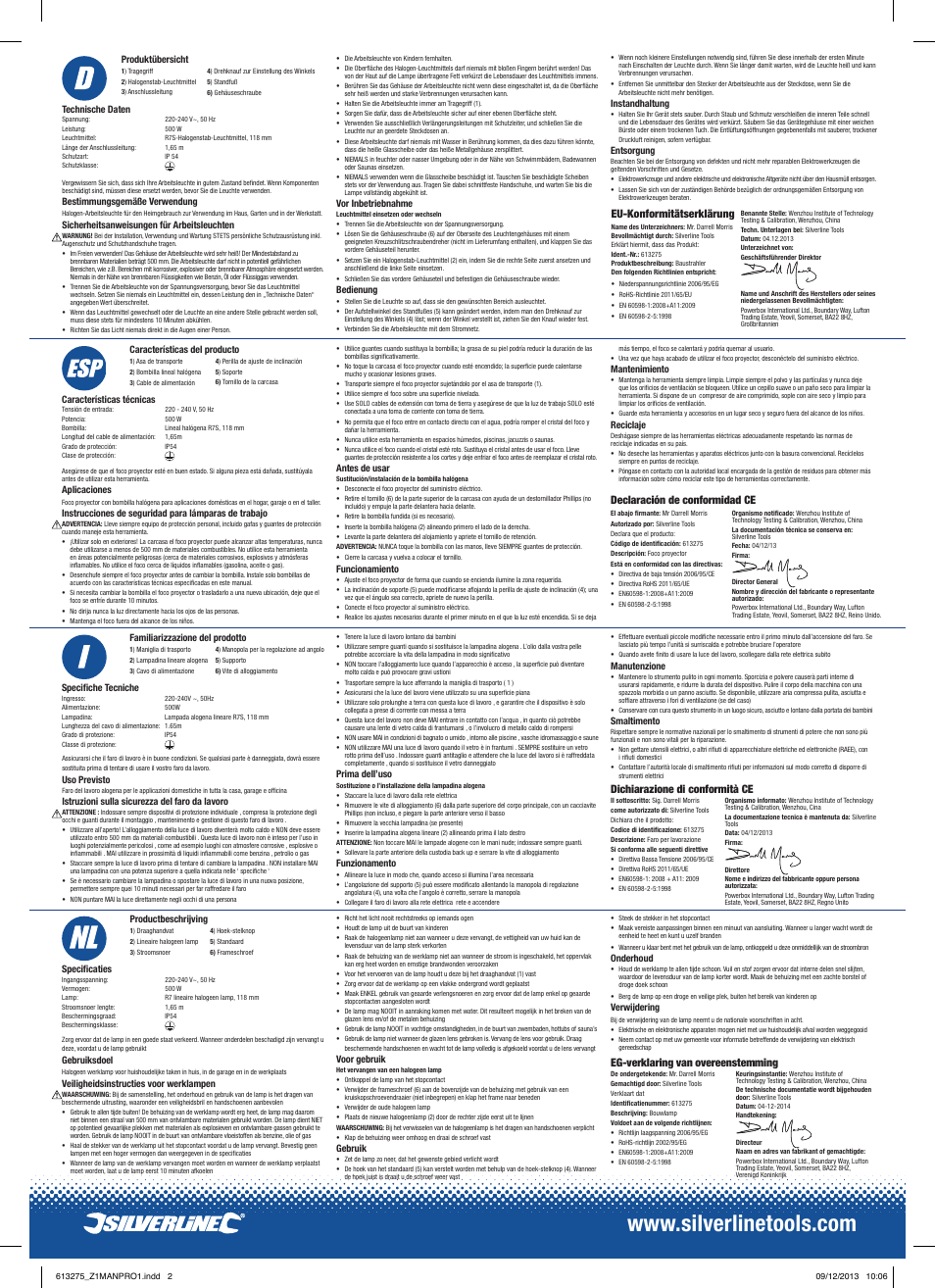 Eu-konformitätserklärung, Declaración de conformidad ce, Eg-verklaring van overeenstemming | Dichiarazione di conformità ce | Silverline Work Light User Manual | Page 2 / 2