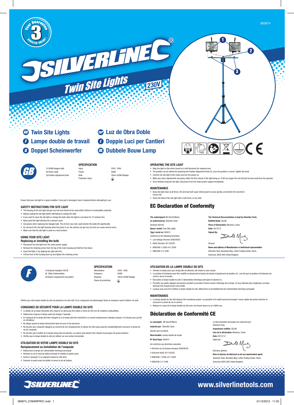 Silverline Twin Site Lights User Manual | 2 pages