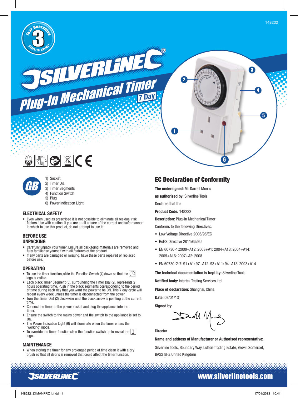Silverline Plug-In Mechanical Timer User Manual | 1 page