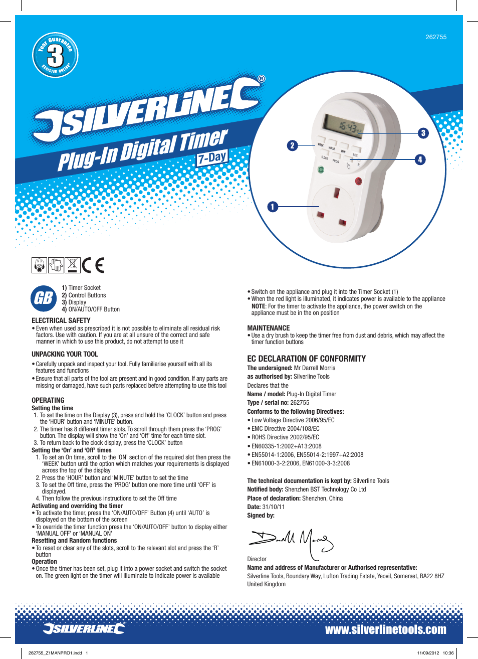 Silverline Plug-In Digital Timer User Manual | 1 page