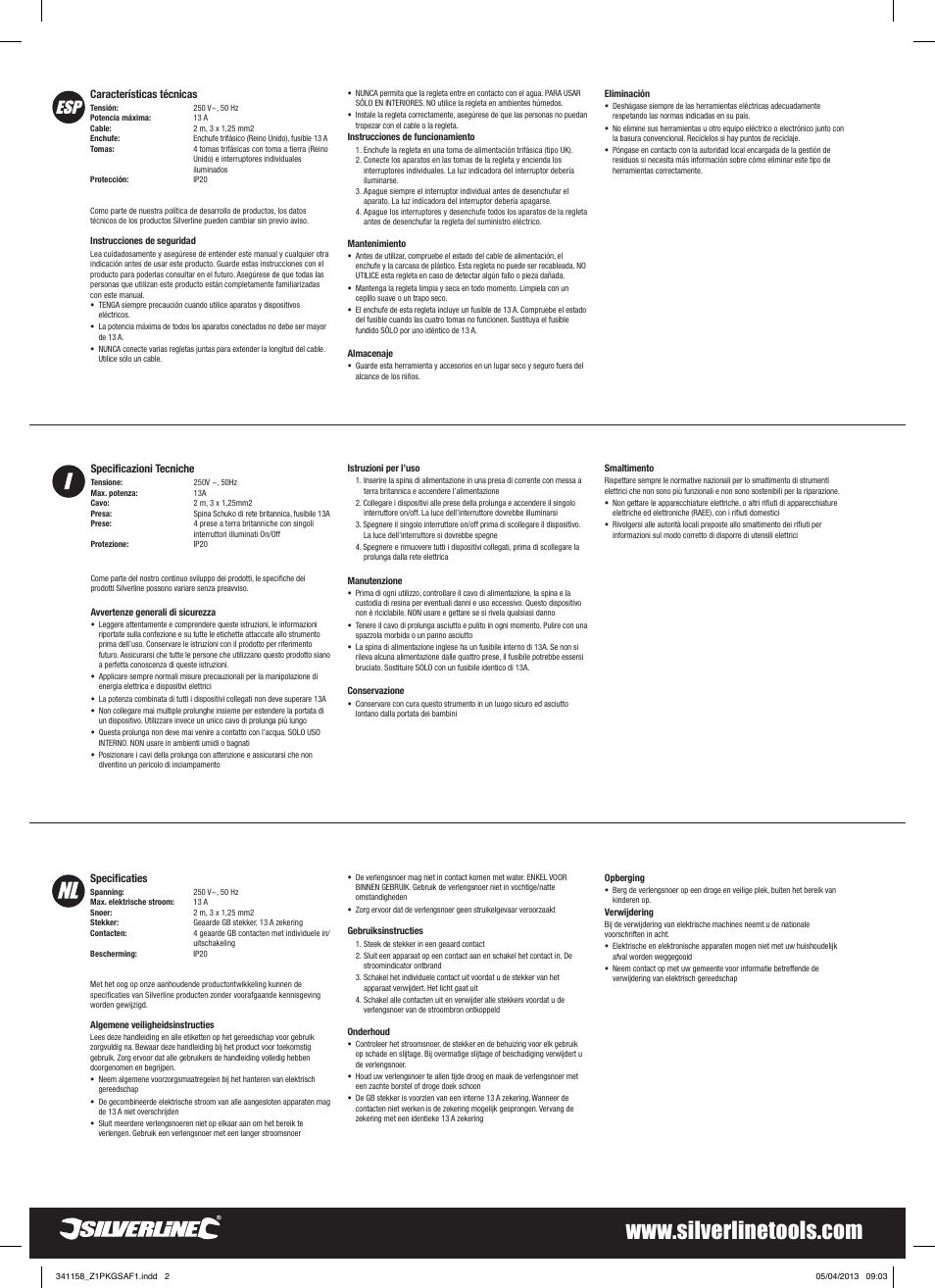 Silverline Switched Extension Lead User Manual | Page 2 / 2