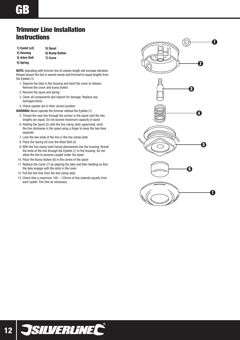 Trimmer line installation instructions | Silverline Multi-Head Garden System 25cc User Manual | Page 13 / 54