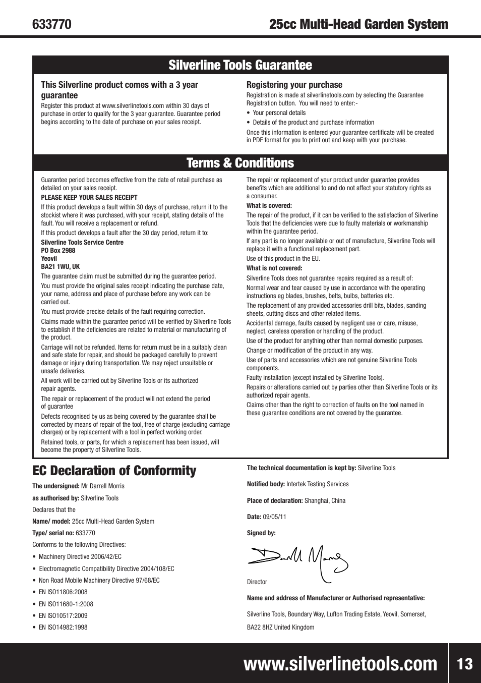 Ec declaration of conformity | Silverline Multi-Head Garden System 25cc User Manual | Page 14 / 54