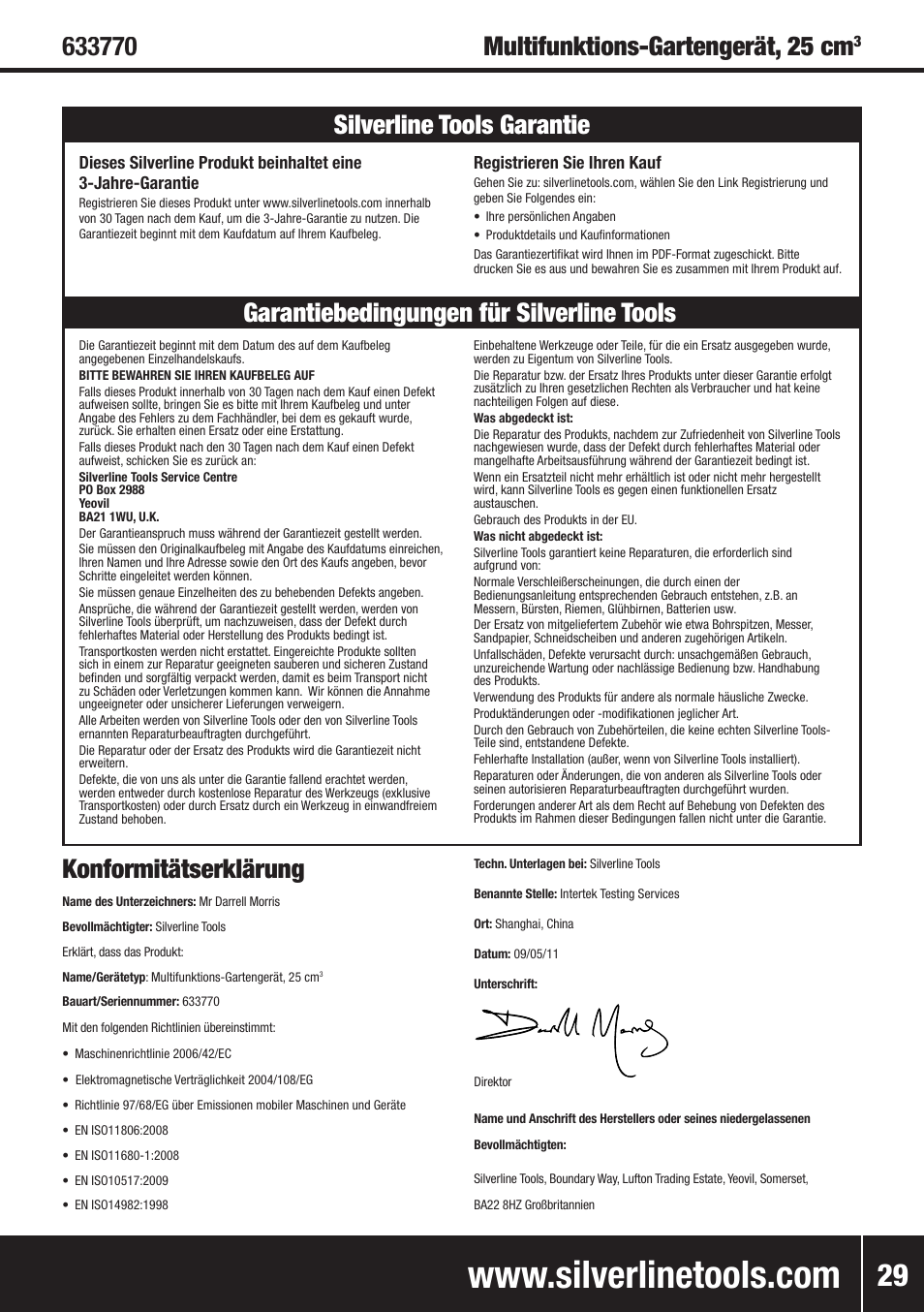 Konformitätserklärung | Silverline Multi-Head Garden System 25cc User Manual | Page 30 / 54