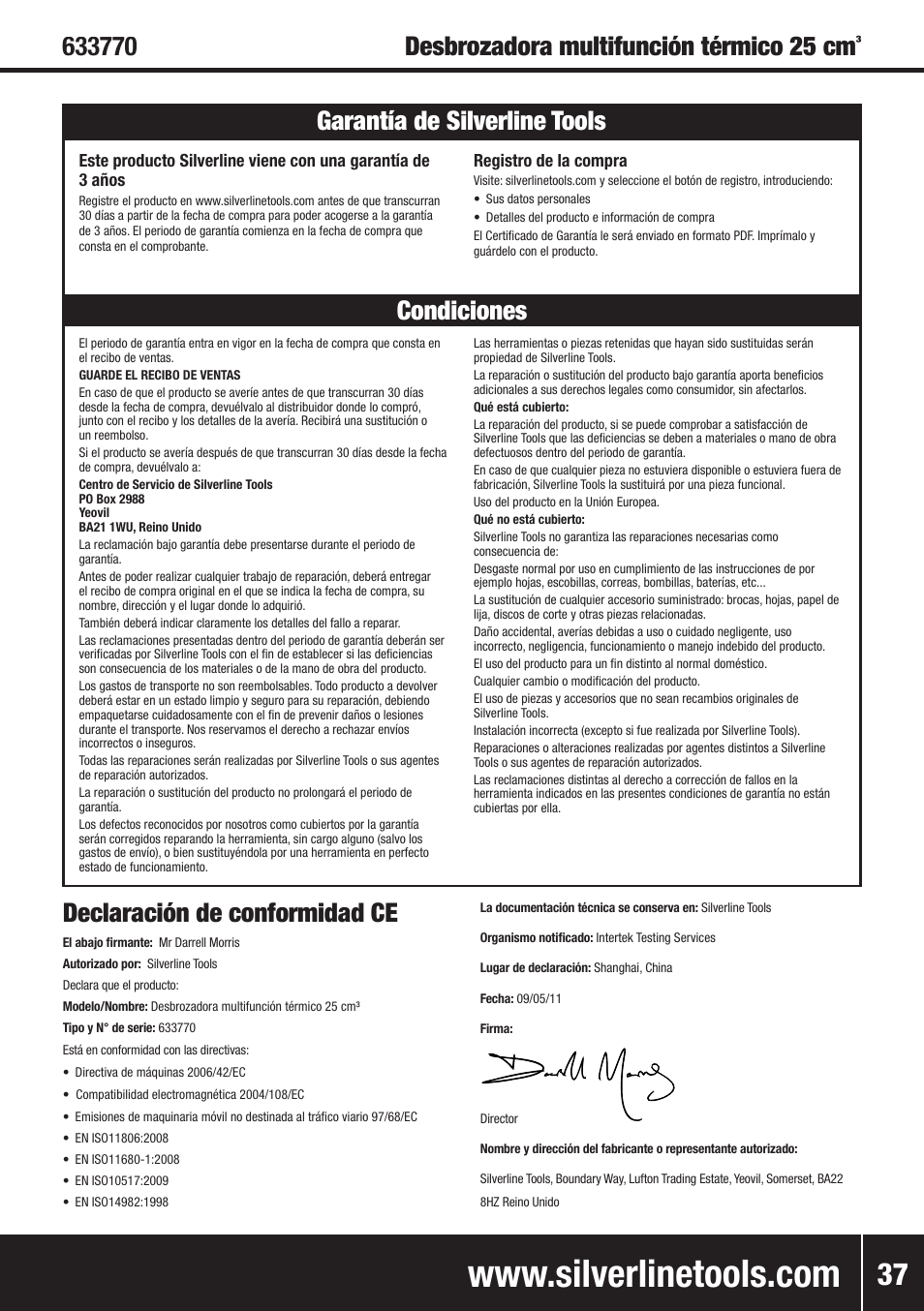 Declaración de conformidad ce | Silverline Multi-Head Garden System 25cc User Manual | Page 38 / 54