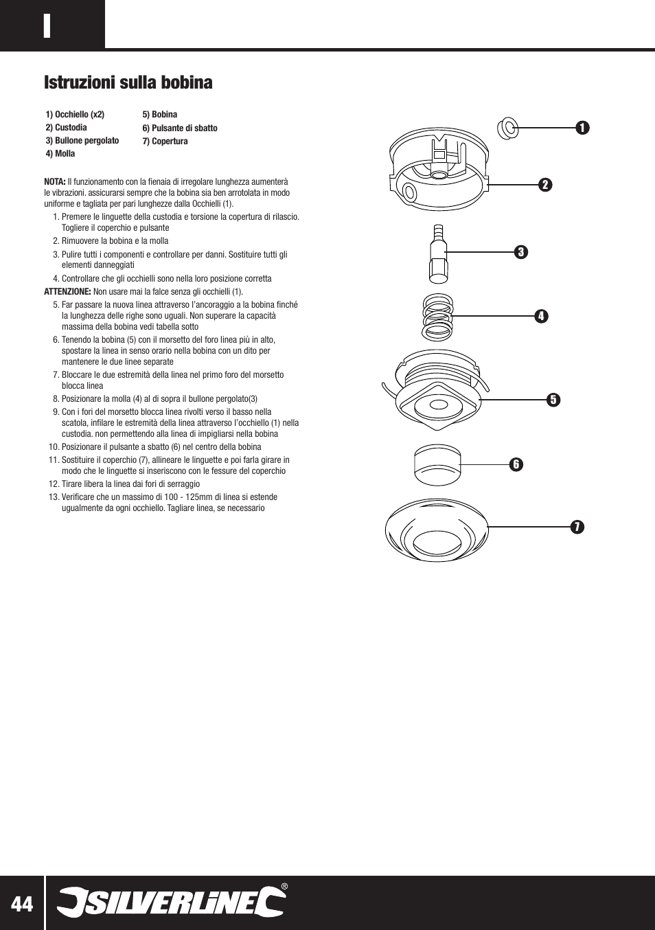 Istruzioni sulla bobina | Silverline Multi-Head Garden System 25cc User Manual | Page 45 / 54