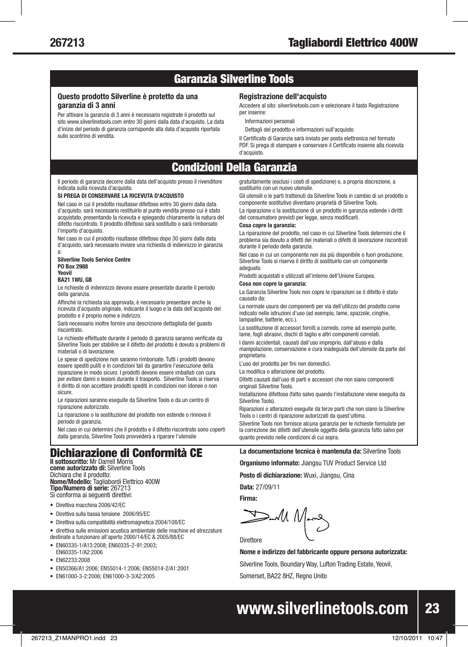 Dichiarazione di conformità ce | Silverline Trimmer Bump Feed 400W User Manual | Page 24 / 28