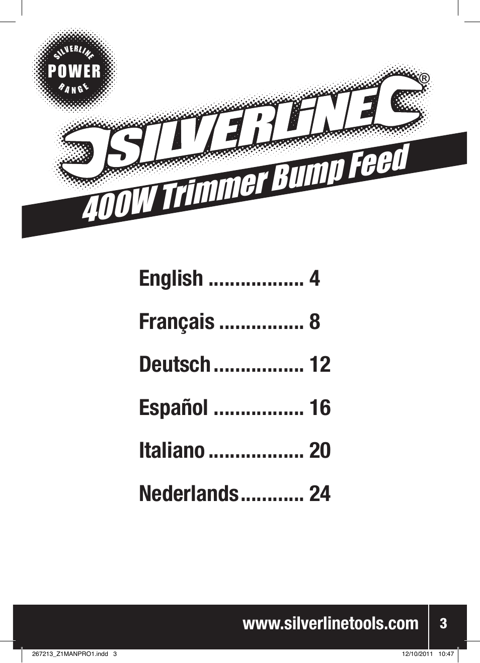 400w trimmer bump feed, Power | Silverline Trimmer Bump Feed 400W User Manual | Page 4 / 28